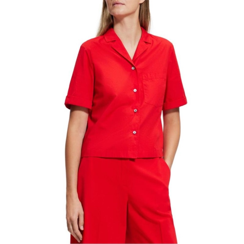 Theory Red Button-Up Shirt Petite